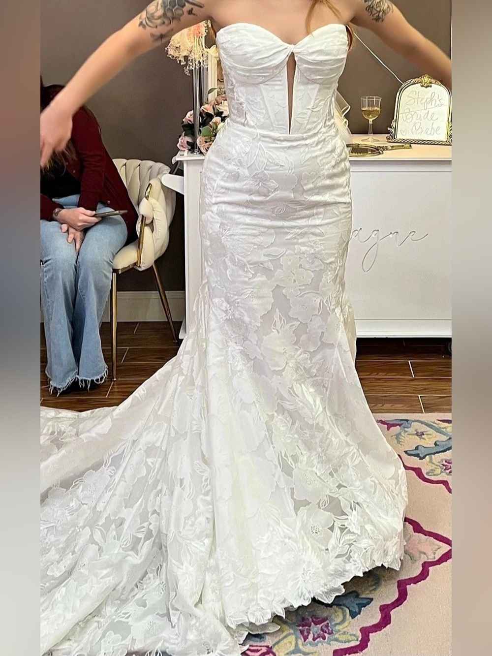 Justin Alexander Private Label Strapless Floral Lace Wedding Dress